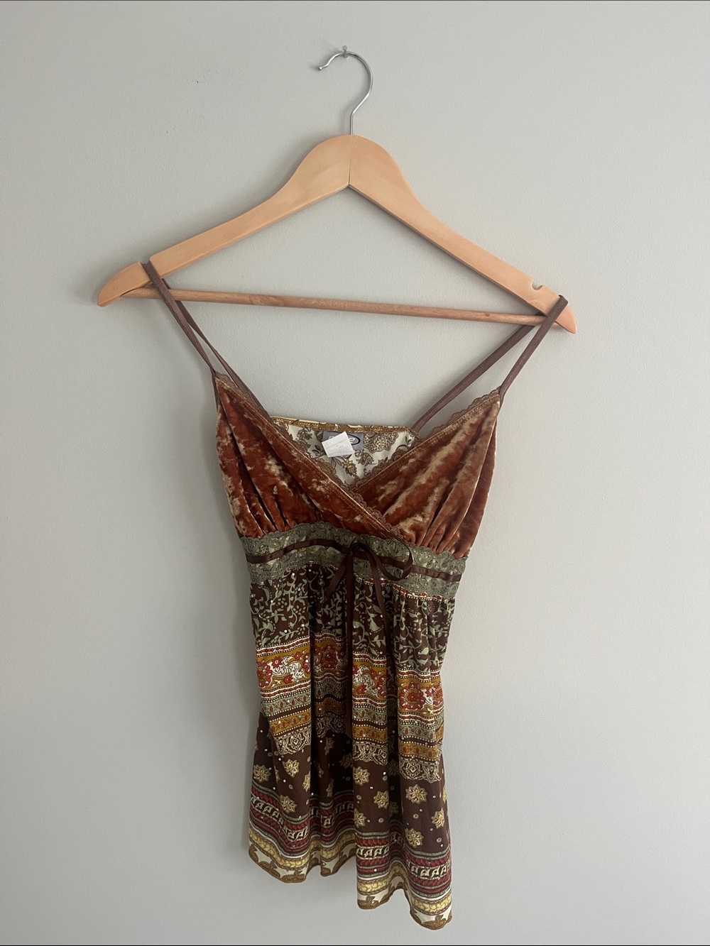 rave Brown & Olive Velvet-Trim Printed Camisole
